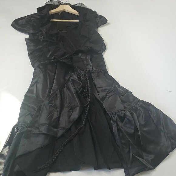 Women's Size Large Mini Ruffled Wrap Dress Black New - Picture 4 of 10